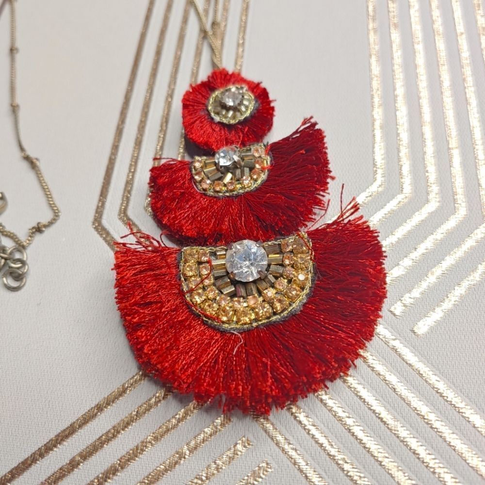 Red Fringed Pendant Necklace